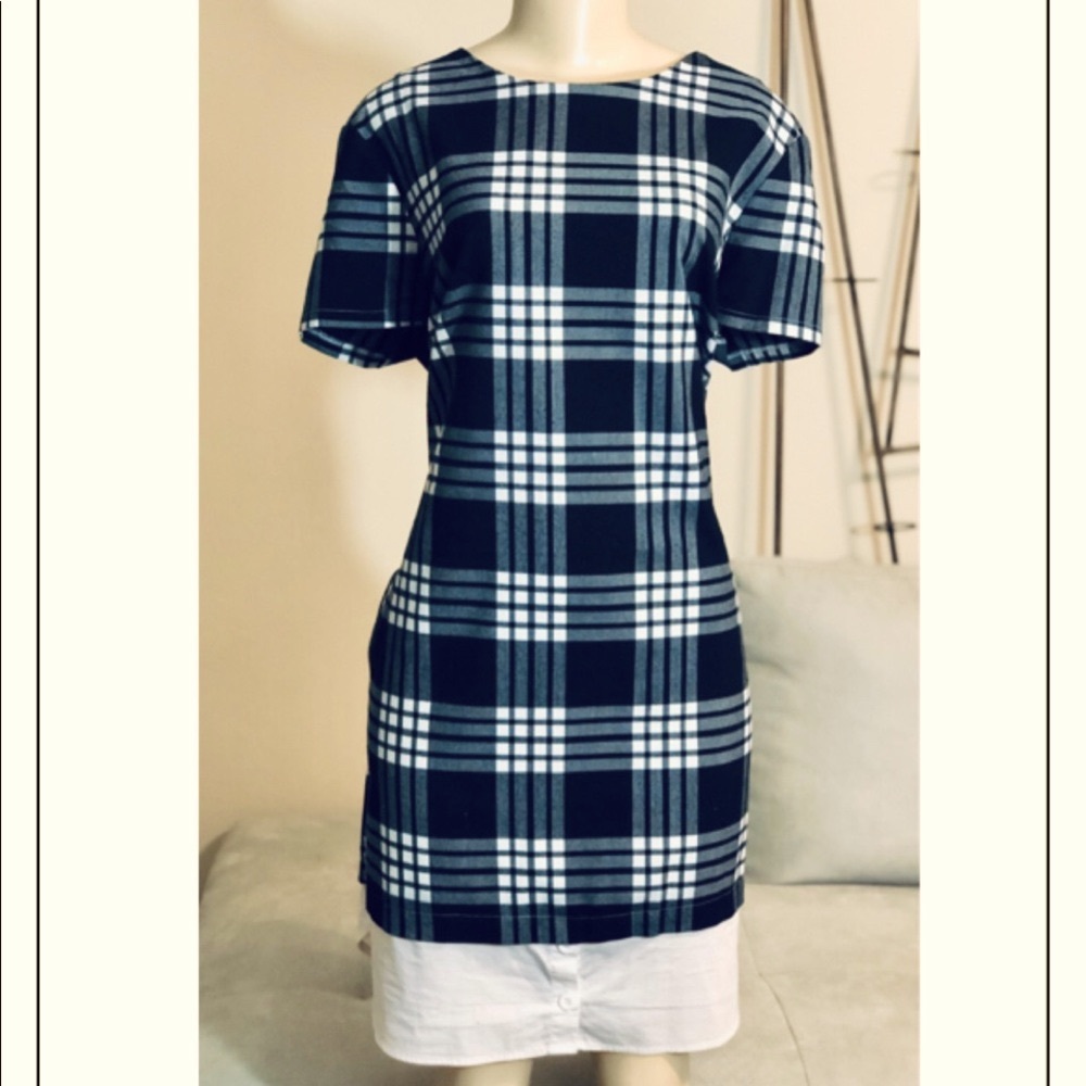 NEWYORK & CO BLACK & WHITE PLAID SHIRT DRESS